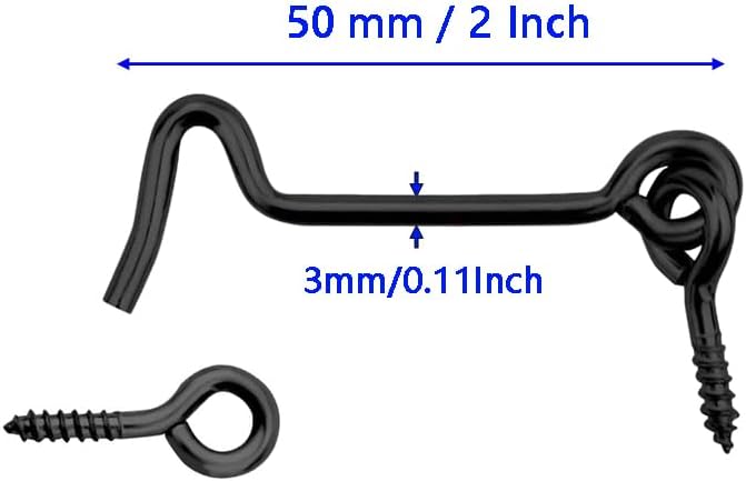 WOOCH 4 Pack 2-Inch Swivel Cabin Hook and Eye Latch – Carbon Steel Door and Window Lock with Mounting Screws, Rust-Resistant for Gate, Closet, Shed, Cabinet (Black) - Image 2